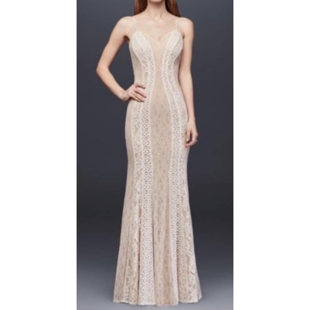 Size 10‎ DB Studio Mixed Lace Sheath Gown Boho Fairy Bridal